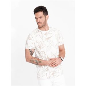 Béžovo-krémové pánské vzorované tričko Ombre Clothing obraz