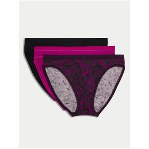 Sada tří dámských kalhotek s vysokým pásem v tmavě růžové a černé barvě Marks & Spencer Flexifit™ obraz