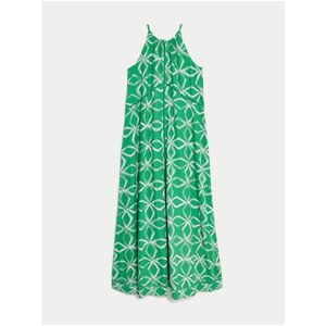 Bílo-zelené dámské vzorované maxi šaty s příměsí lnu Marks & Spencer obraz