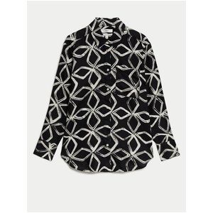 Bílo-černá dámská lněná vzorovaná košile Marks & Spencer obraz