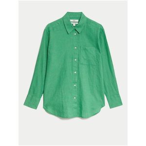 Zelená dámská lněná košile Marks & Spencer obraz