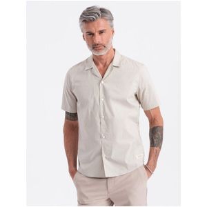 Krémová pánská košile s krátkým rukávem Ombre Clothing obraz