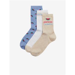 Sada tří párů dámských ponožek v béžové, bílé a modré barvě Marks & Spencer obraz