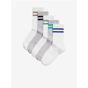 Sada pěti párů dětských ponožek v bílé a šedé barvě Marks & Spencer obraz