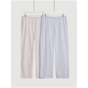 Sada dvou dámských pruhovaných pyžamových kalhot v růžové a modré barvě Marks & Spencer obraz