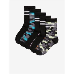 Sada pěti párů klučičích vzorovaných ponožek v černé barvě Marks & Spencer obraz