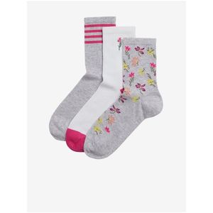 Sada tří párů dámských ponožek v šedé, bílé a růžové barvě Marks & Spencer obraz