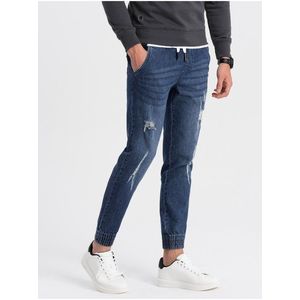 Tmavě modré pánské džíny s potrhaným efektem Ombre Clothing obraz
