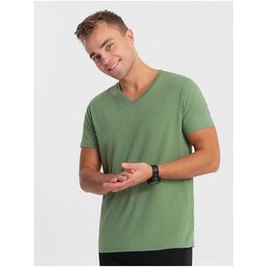 Zelené pánské basic tričko s véčkovým výstřihem Ombre Clothing obraz