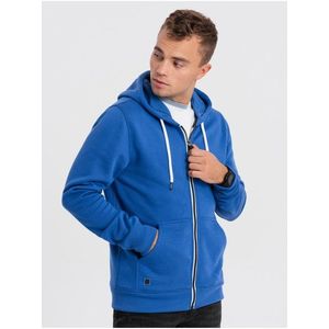 Modrá pánská mikina na zip s kapucí Ombre Clothing obraz