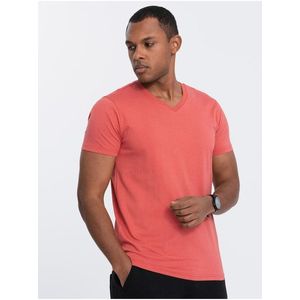 Korálové pánské basic tričko s véčkovým výstřihem Ombre Clothing obraz