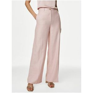 Světle růžové dámské široké kalhoty s příměsí lnu Marks & Spencer obraz
