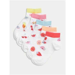 Sada pěti párů holčičích vzorovaných ponožek v bílé barvě Marks & Spencer obraz