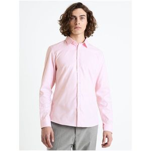 Růžová pánská pruhovaná slim fit košile Celio Fasanure obraz