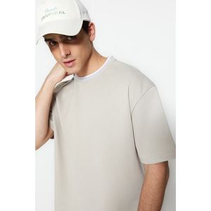 Trendyol Limited Edition Stone Relaxed/Comfortable Cut Knitwear Banded Textured Pique T-Shirt obraz