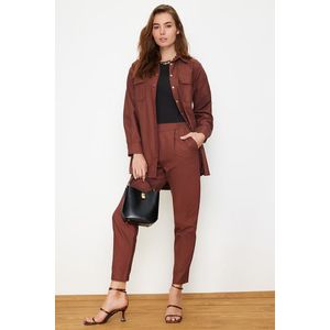 Trendyol Dark Brown Pocket Detailed Snap Closure Shirt-Pants Woven Suit obraz