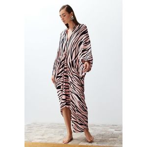 Trendyol Animal Print Wide Fit Maxi Woven Draped Beach Dress obraz