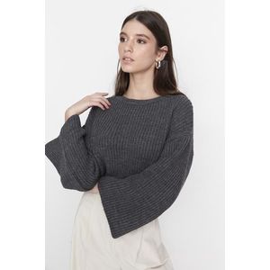 Trendyol Anthracite Crop Spanish Sleeve Knitwear Sweater obraz