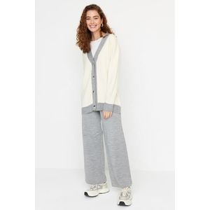 Trendyol Gray Stripe Detailed Cardigan-Pants Knitwear Set obraz