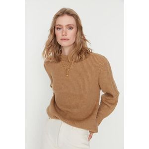 Trendyol Camel Oversize Měkký texturovaný základní pletený svetr obraz