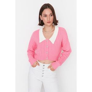 Trendyol Pink Crop žebrovaný pletený svetr obraz