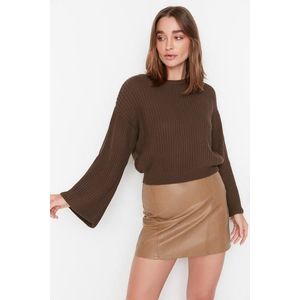 Trendyol Brown Crop španělský pletený svetr s rukávem obraz