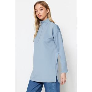 Trendyol Blue Zipper Detail Diver/Scuba Plain Knit Sweatshirt obraz