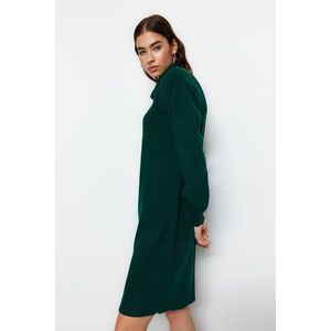 Trendyol Smaragdově zelené Mini pletené šaty s rolákem obraz