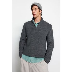 Trendyol Men's Dark Gray Regular Fit Half Turtleneck Zippered Sweater obraz