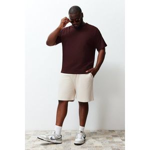 Trendyol Plus Size Brown Regular/Normal Fit Comfortable Basic 100% Cotton T-Shirt obraz