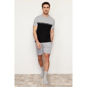 Trendyol Black Gray Color Block Elastic Waist Regular Fit Knitted Shorts Pajamas Set obraz
