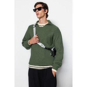 Trendyol Green Unisex Regular Fit Polo Collar Anti-Pilling Knitwear Sweater obraz