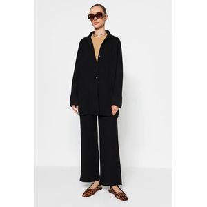 Trendyol Black Slit Detailed Cardigan-Pants Knitwear Set obraz