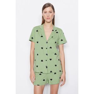 Trendyol Green 100% Cotton Heart Patterned Shirt-Shorts Knitted Pajama Set obraz