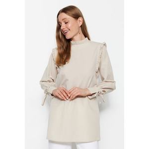 Trendyol Stones Woven Cotton Tunic with Ruffle Shoulder and Cuff obraz
