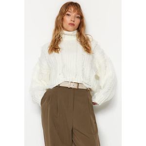 Trendyol Ecru Crop Soft Textured Turtleneck Knitwear Sweater obraz