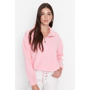 Trendyol Light Pink Zipper Detailed Fleece Knitted Sweatshirt obraz