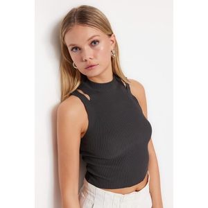 Trendyol Anthracite Knitwear Blouse with Crop Window/Cut Out Detailed obraz