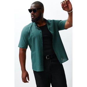 Trendyol Dark Green Regular Fit 100% Cotton Short Sleeve Plus Size Shirt obraz