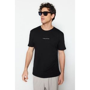 Trendyol Black Regular/Normal Fit 100% Cotton Minimal Text Printed T-Shirt obraz