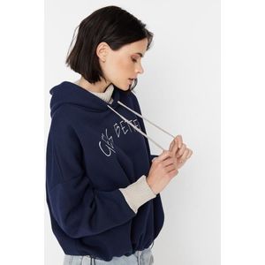 Trendyol Navy Blue Thick Knitted Sweatshirt with a Fleece Inside Tricot Tape Detailed Hoodie obraz