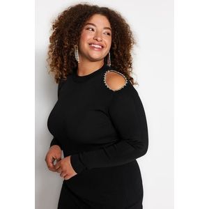 Trendyol Curve Black Stand Up Collar Straight Bodycone Single Plate Knitwear Plus Size Blouse obraz
