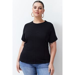 Trendyol Curve Black Piping Detailed Knitted T-shirt obraz