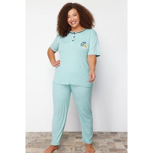 Trendyol Curve Mint Button Detailed Camisole Knitted Pajamas Set obraz