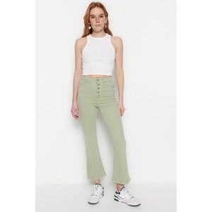 Trendyol Mint High Waist Crop Flare Jeans With Buttons In The Front obraz