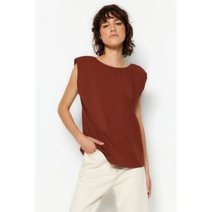 Trendyol Brown More Sustainable 100% Organic Cotton Cotton Decollete Basic Knitted T-Shirt obraz