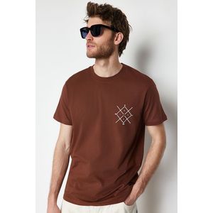 Trendyol Brown Regular/Regular Fit Logo Printed 100% Cotton Short Sleeve T-Shirt obraz