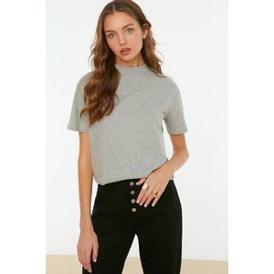 Trendyol Gray Melange Basic Stand-Up Collar Knitted T-Shirt obraz