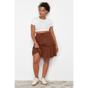 Trendyol Curve Brown Frilly Mini Knitted Skirt obraz