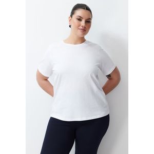 Trendyol Curve White 100% Cotton Premium Crew Neck Knitted T-Shirt obraz
